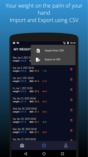 WeightDiary with BMI Screen 2