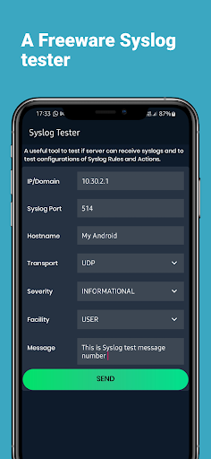 Android application Syslog Tester screenshort