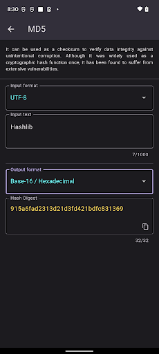 Hashlib Demo Screen 2