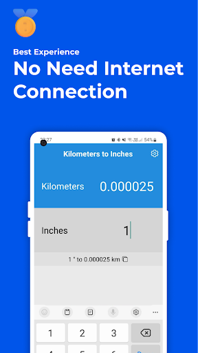 Kilometers to Inches Converter Screen 2