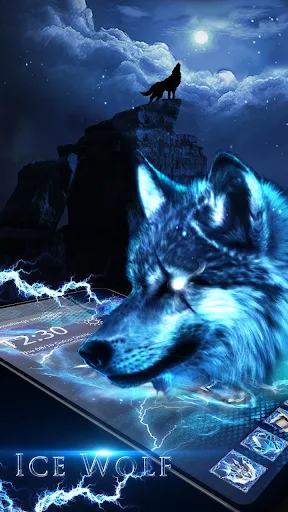 Download 3D blue fire Ice wolf launcher theme - Matjarplay