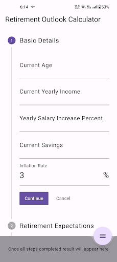 Android application Retirement Outlook Calculator screenshort