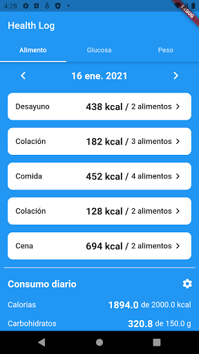 Android application Health log screenshort