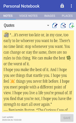 Android application Personal Notebook screenshot