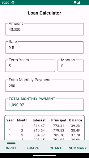 Android application Loan Calculator Extra Payments screenshort