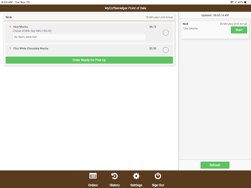 MyCoffeeHelper Point of Sale Screen 3