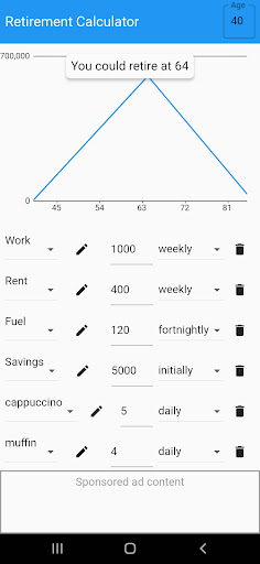 Visual Retirement Calculator Screen 2