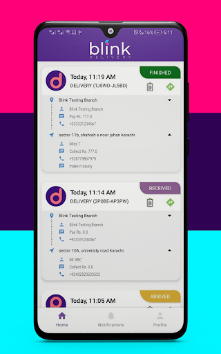 Android application Blink Delivery screenshort
