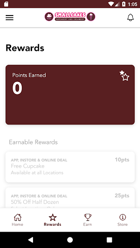 Screenshot of Smallcakes Cupcakery Rewards