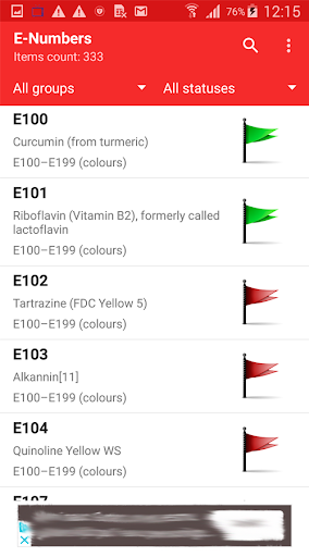 Android application E-Numbers screenshort