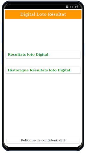 Android application Digital loto Résultat screenshort