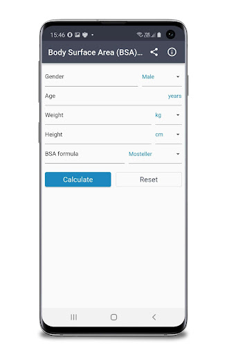 BSA Calculator - Body Surface Screen 2