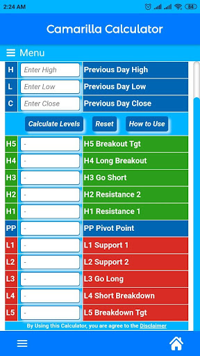 Android application Camarilla Calculator screenshort
