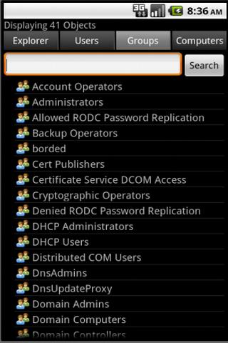 Android application ActiveDir Manager screenshort
