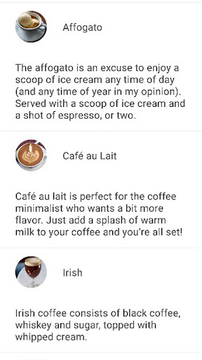 Android application Coffee List screenshort