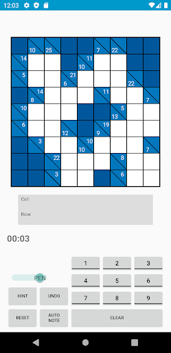 Android application Kakuro screenshort
