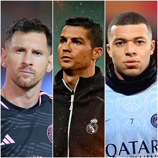 Ronaldo Messi Mbappe Wallpaper logo