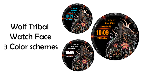 Android application Tribal Wolf Wear Os Watchface screenshort