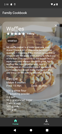 Family Cookbook Screen 2