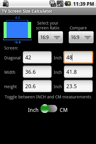 TV Screen Size Calculator Screen 2