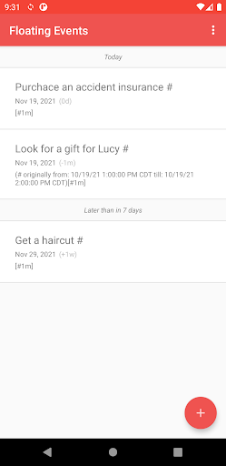 Android application Floating Events screenshort