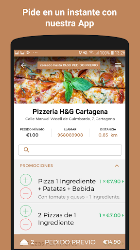 Android application Pizzeria H&G Cartagena screenshort