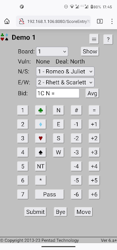 Bridge Scorer Screen 2