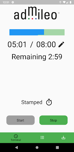 Android application admileo Time screenshort