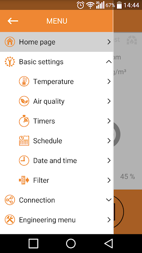 Android application WiseAir Ventilation screenshort
