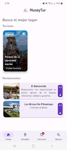 Android application MunayTur screenshort