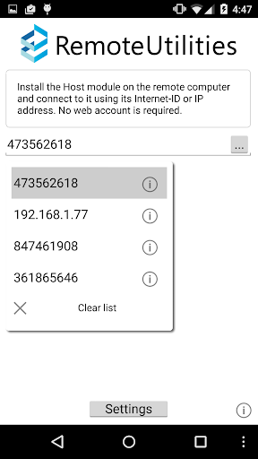 Android application Remote Utilities screenshort