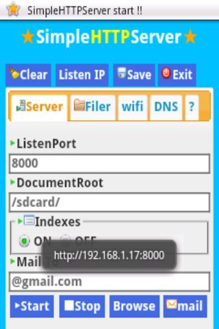 Android application SimpleHTTPServer screenshort
