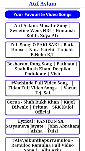 Android application Atif Aslam All Video Songs screenshort
