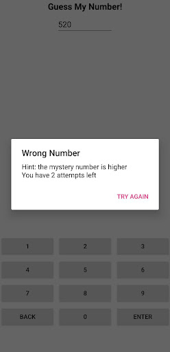 Guess Number Screen 2