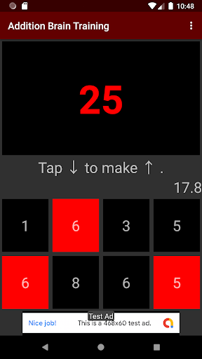 Addition brain training Screen 2