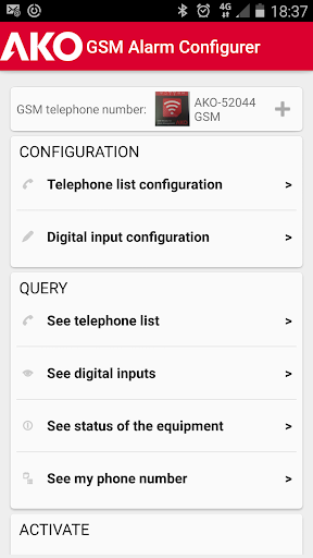Android application AKO SMS Alarm Configurer screenshort