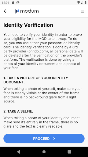 Modum Token Swap Screen 3