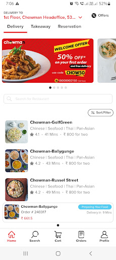 Android application Chowman Food Order & Delivery screenshort