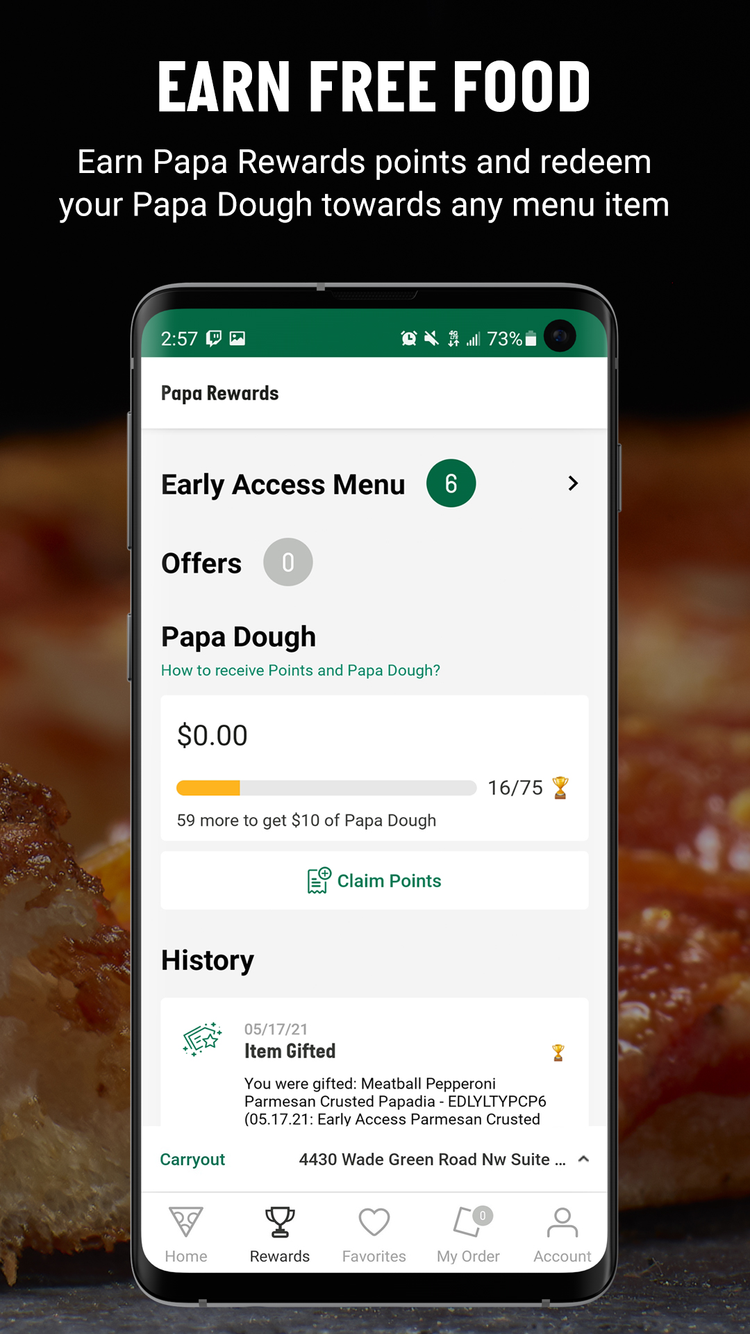 Android application Papa Johns Pizza & Delivery screenshort