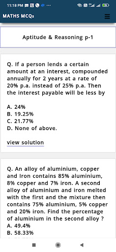 Maths MCQs : Competitive exams Screen 2