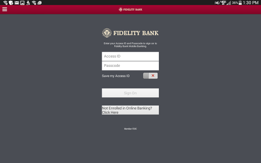 Android application Fidelity Bank Atlanta Tablet screenshort