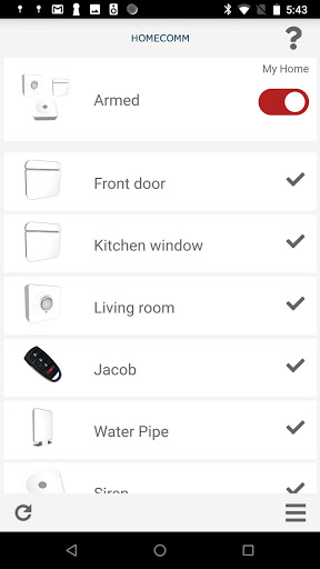 HomeComm Alarm Screen 2
