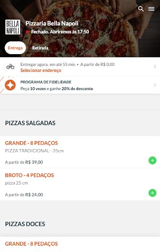 Android application Pizzaria Bella Napoli screenshort