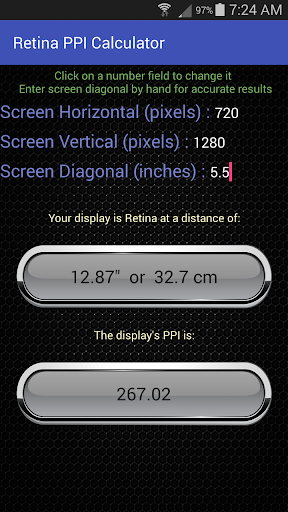 Android application Retina Calculator screenshort