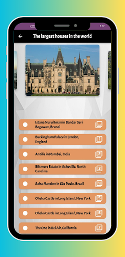 Android application largest houses in the world screenshort