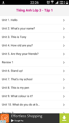 Android application Tieng Anh Lop 3 - English 3 T1 screenshort