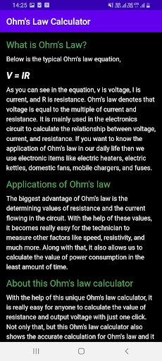 Ohms Law Calculator Screen 3