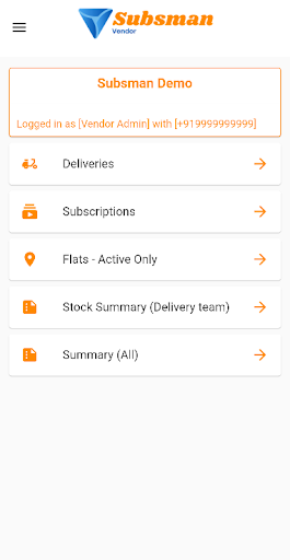Android application Subsman Vendor screenshort