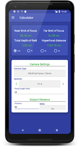 DOF Calculator PRO Screen 3