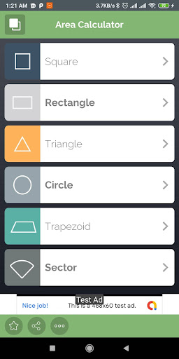 Android application Area Calculator screenshort